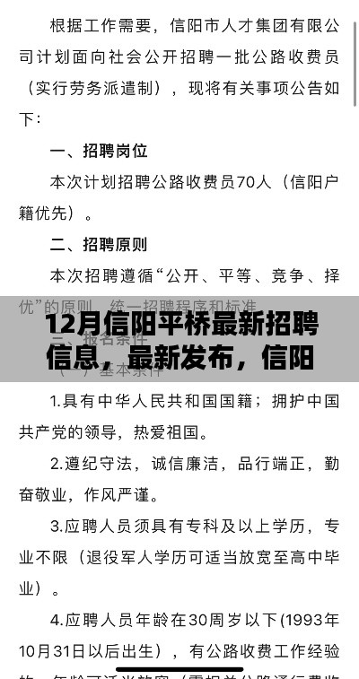 12月信陽(yáng)平橋招聘信息最新發(fā)布，熱點(diǎn)職位與求職指南