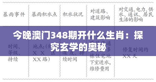 今晚澳門348期開什么生肖：探究玄學(xué)的奧秘