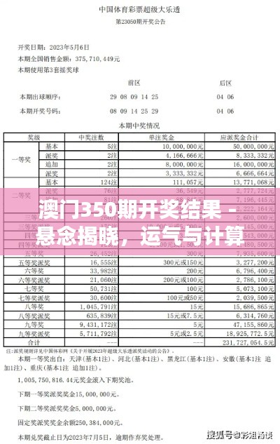 澳門350期開獎結果 - 懸念揭曉，運氣與計算的完美演繹