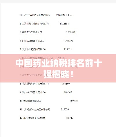 中國(guó)藥業(yè)納稅排名前十強(qiáng)揭曉！