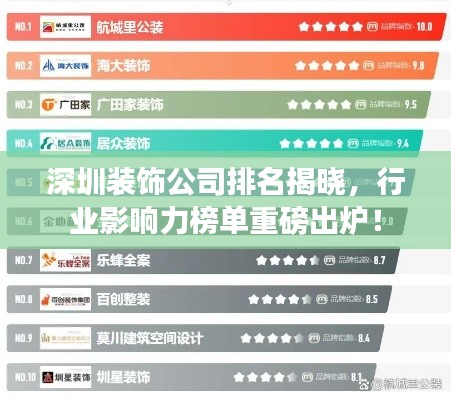 深圳裝飾公司排名揭曉，行業(yè)影響力榜單重磅出爐！