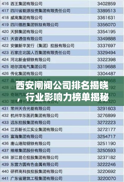 西安閘閥公司排名揭曉，行業(yè)影響力榜單揭秘