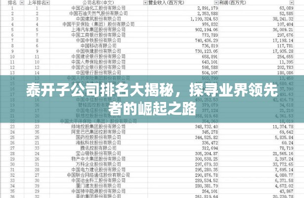 泰開(kāi)子公司排名大揭秘，探尋業(yè)界領(lǐng)先者的崛起之路