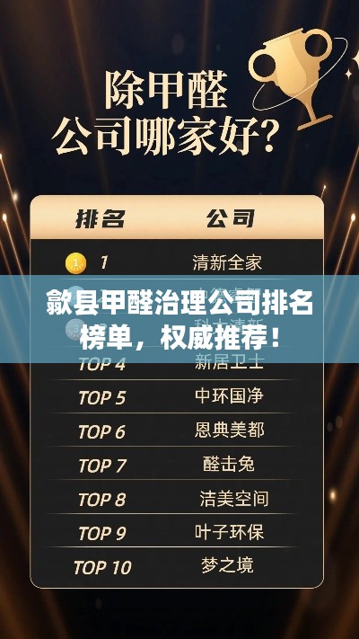歙縣甲醛治理公司排名榜單，權威推薦！