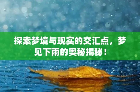 探索夢境與現實的交匯點，夢見下雨的奧秘揭秘！