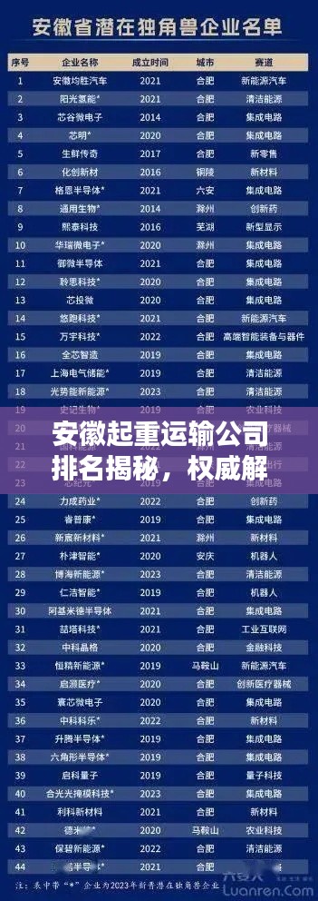 安徽起重運(yùn)輸公司排名揭秘，權(quán)威解析，助你了解行業(yè)領(lǐng)導(dǎo)者！