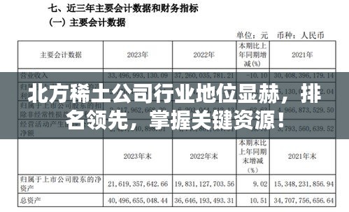 北方稀土公司行業(yè)地位顯赫，排名領(lǐng)先，掌握關(guān)鍵資源！