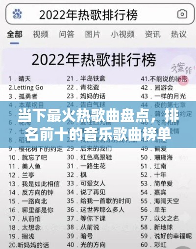 當下最火熱歌曲盤點，排名前十的音樂歌曲榜單